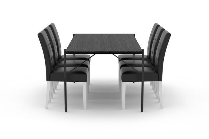 Ruokapöytä Leeling 200 cm 6 Leo tuolia Keinonahka - Musta - Ruokailuryhmä
