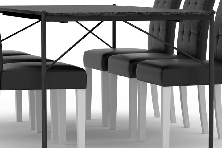 Ruokapöytä Leeling 200 cm 6 Leo tuolia Keinonahka - Musta - Ruokailuryhmä