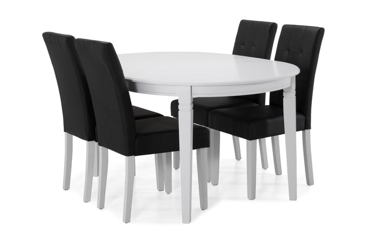 Ruokapöytä Lowisa 4 Leo tuolia - Valkoinen/Musta PU - Ruokailuryhmä