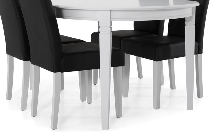 Ruokapöytä Lowisa 4 Leo tuolia - Valkoinen/Musta PU - Ruokailuryhmä