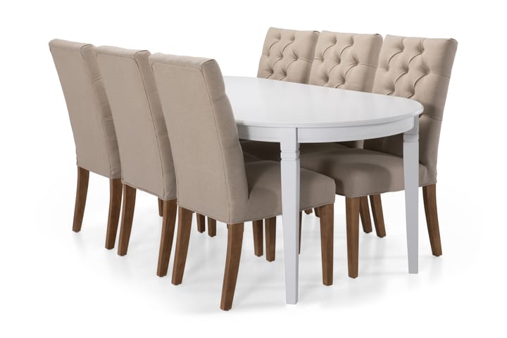 Ruokapöytä Lowisa 6 Emmie tuolia - Beige/Valkoinen - Ruokailuryhmä