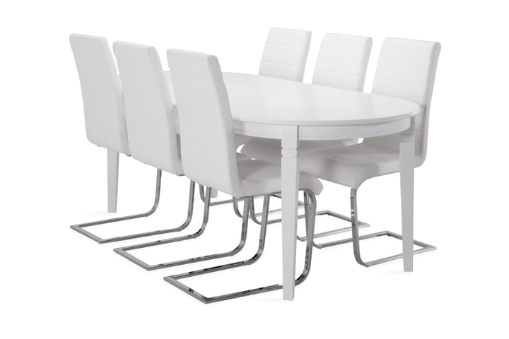 Ruokapöytä Lowisa 6 Jack tuolia - Valkoinen/Kromi - Ruokailuryhmä