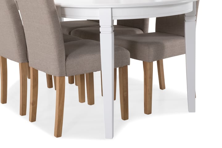 Ruokapöytä Lowisa 6 Leo tuolia - Valkoinen/Beige/Tammi - Ruokailuryhmä