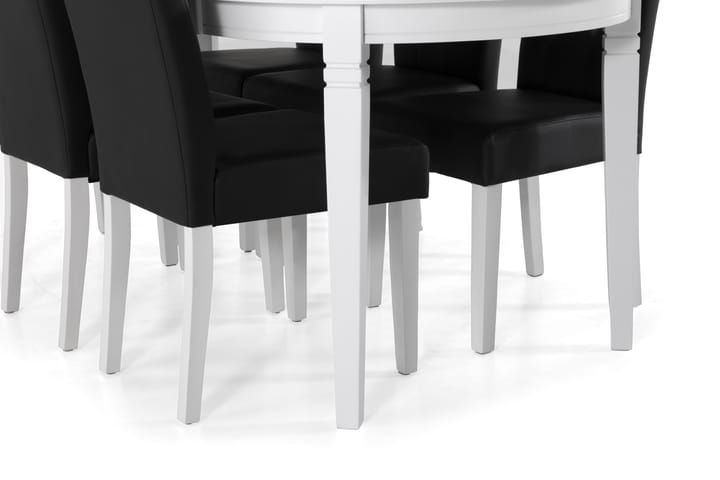Ruokapöytä Lowisa 6 Leo tuolia - Valkoinen/Musta PU - Ruokailuryhmä