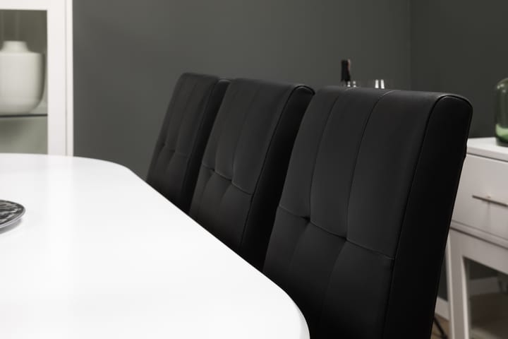 Ruokapöytä Lowisa 6 Leo tuolia - Valkoinen/Musta PU - Ruokailuryhmä