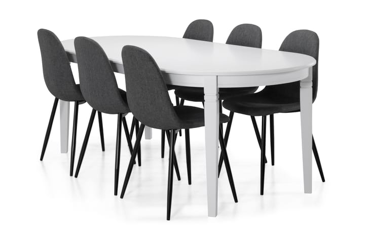 Ruokapöytä Lowisa 6 Naira tuolia - Valkoinen/Harmaa/Musta - Ruokailuryhmä