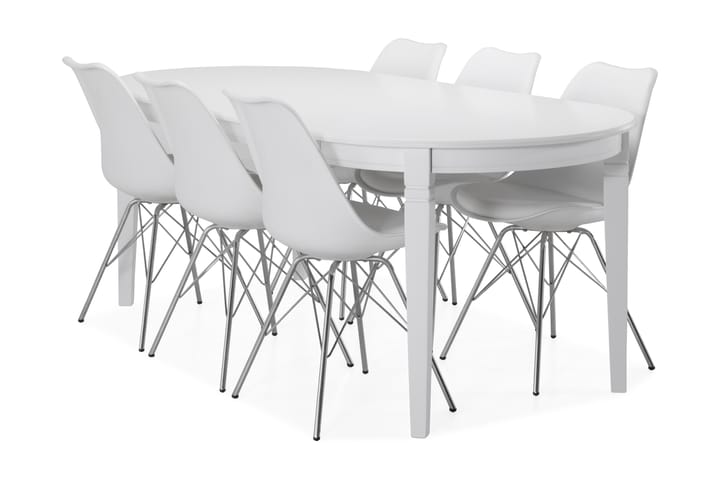 Ruokapöytä Lowisa 6 Scale tuolia - Valkoinen/Kromi - Ruokailuryhmä