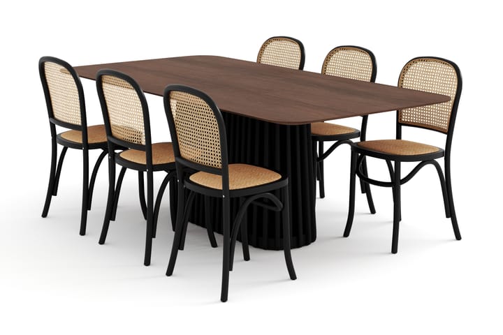 Ruokapöytä Nessira 210 cm 6 Degors tuolia - Ruskea/Musta - Ruokailuryhmä
