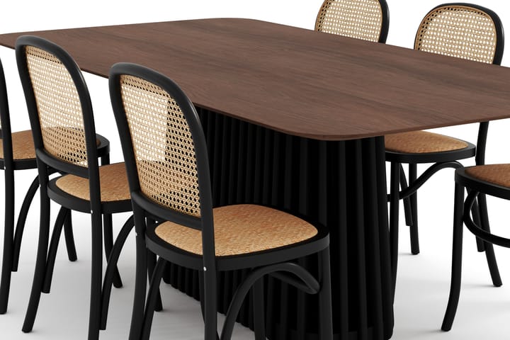 Ruokapöytä Nessira 210 cm 6 Degors tuolia - Ruskea/Musta - Ruokailuryhmä