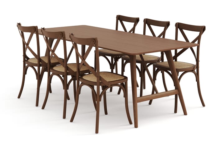 Ruokapöytä Skagana 220 cm 6 Prumerland tuoli - Ruskea - Ruokailuryhmä