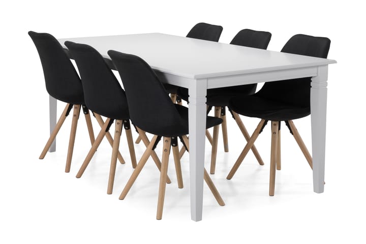 Ruokapöytä Twain 6 Anton tuolia - Valkoinen/Tummanharmaa - Ruokailuryhmä