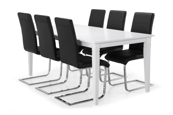 Ruokapöytä Twain 6 Jack tuolia - Valkoinen/Musta/Kromi - Ruokailuryhmä