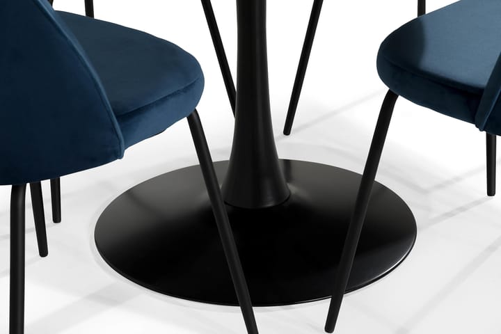 Severo Ruokailuryhmä 100 cm Pyöreä 4 Gerardo tuolia Samett - Harmaa/Tummansininen/Musta - Ruokailuryhmä