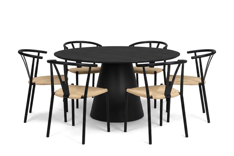 Siena-ruokailuryhmä, pyöreä 150 cm, musta, 6 Elysia-ruokatuolia, Musta