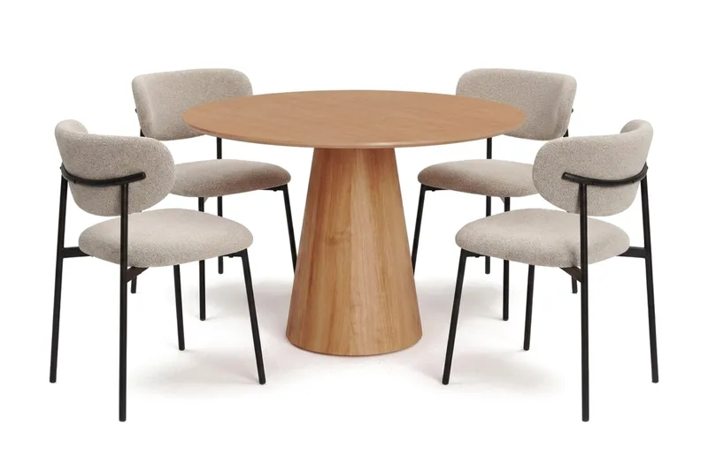 Siena-ruokailuryhmä pyöreä 110 cm, tammi, 4 Lucy-ruokailutuolia, Tammi