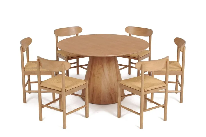 Siena-ruokailuryhmä pyöreä 130 cm, tammi, 6 Malte-ruokailutuolilla, undefined