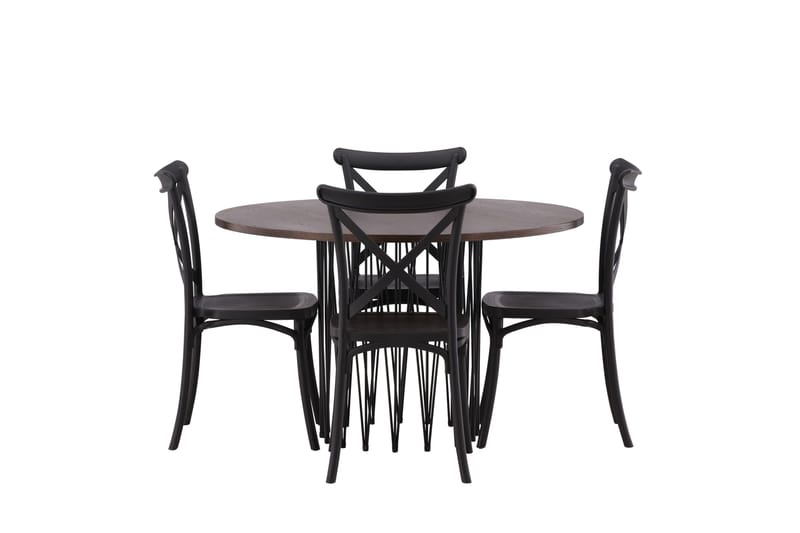 Ruokailuryhmä Stone 120 cm Pyöreä 4 Crosett Tuolia, Musta