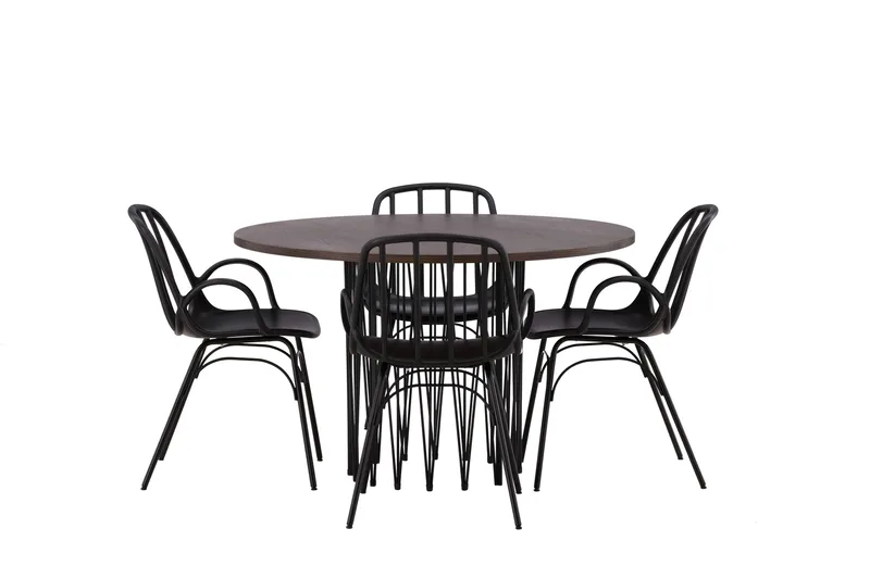 Ruokailuryhmä Stone 120 cm Pyöreä 4 Dyrön Tuolia, Musta