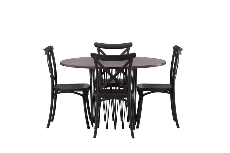 Ruokailuryhmä Stone 120 cm Pyöreä 4 Crosett Tuolia - Musta - Huonekalut - Pöytä & ruokailuryhmä - Ruokailuryhmä