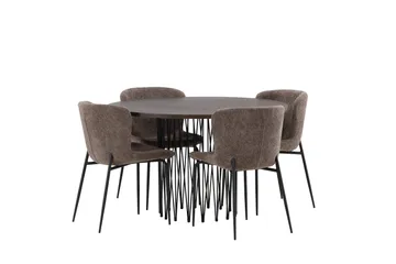 Ruokailuryhmä Stone 120 cm Pyöreä 4 Modesto Tuolia - Beige - Huonekalut - Pöytä & ruokailuryhmä - Ruokailuryhmä