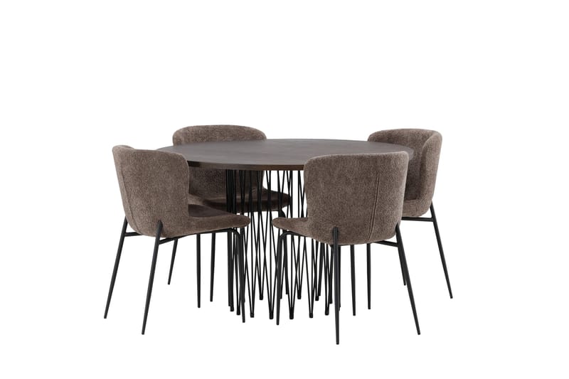 Ruokailuryhmä Stone 120 cm Pyöreä 4 Modesto Tuolia - Beige - Huonekalut - Pöytä & ruokailuryhmä - Ruokailuryhmä