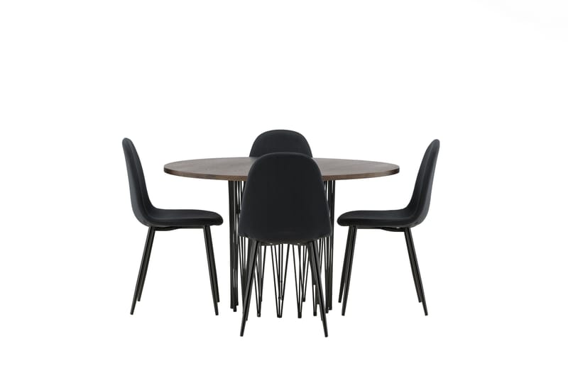 Ruokailuryhmä Stone 120 cm Pyöreä 4 Polar Tuolia, Musta