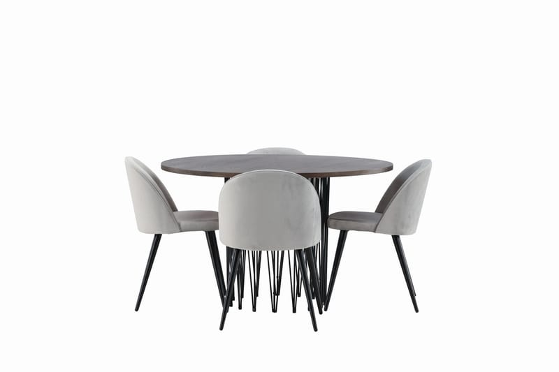 Ruokailuryhmä Stone 120 cm Pyöreä 4 Velvet Tuolia, Harmaa
