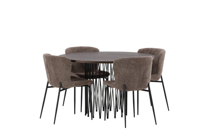 Ruokailuryhmä Stone 120 cm Pyöreä 4 Modesto Tuolia - Beige - Huonekalut - Pöytä & ruokailuryhmä - Ruokailuryhmä