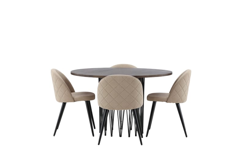 Ruokailuryhmä Stone 120 cm Pyöreä 4 Velvet Tuolia - Beige - Huonekalut - Pöytä & ruokailuryhmä - Ruokailuryhmä