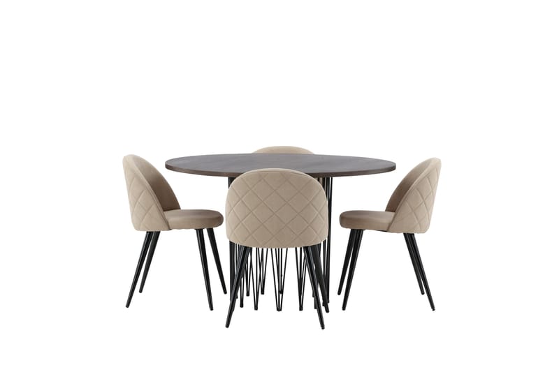 Ruokailuryhmä Stone 120 cm Pyöreä 4 Velvet Tuolia - Beige - Huonekalut - Pöytä & ruokailuryhmä - Ruokailuryhmä