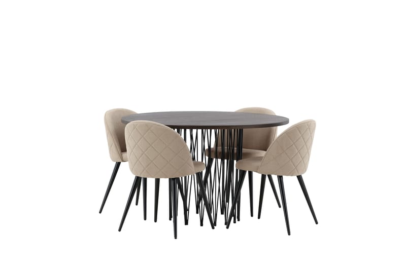 Ruokailuryhmä Stone 120 cm Pyöreä 4 Velvet Tuolia - Beige - Huonekalut - Pöytä & ruokailuryhmä - Ruokailuryhmä