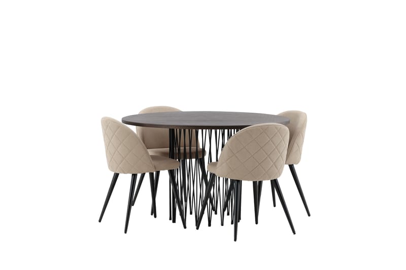 Ruokailuryhmä Stone 120 cm Pyöreä 4 Velvet Tuolia - Beige - Huonekalut - Pöytä & ruokailuryhmä - Ruokailuryhmä