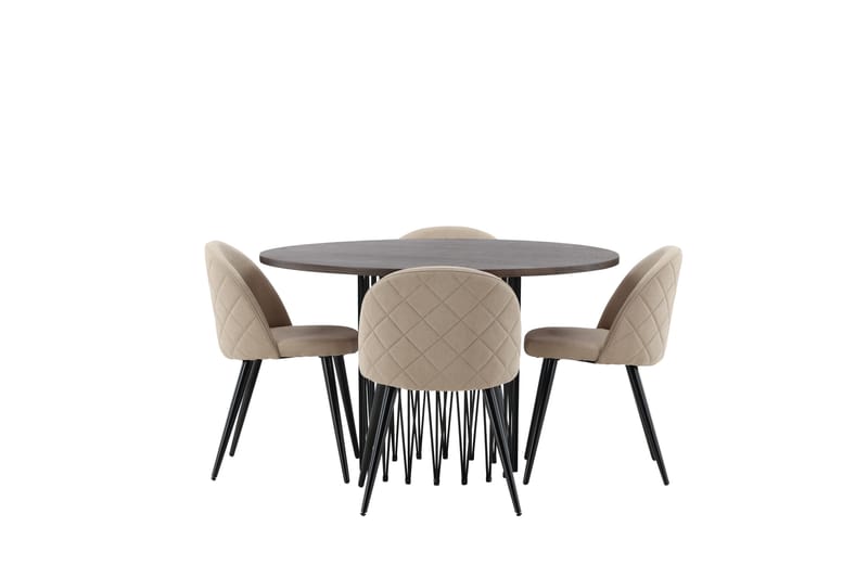 Ruokailuryhmä Stone 120 cm Pyöreä 4 Velvet Tuolia - Beige - Huonekalut - Pöytä & ruokailuryhmä - Ruokailuryhmä