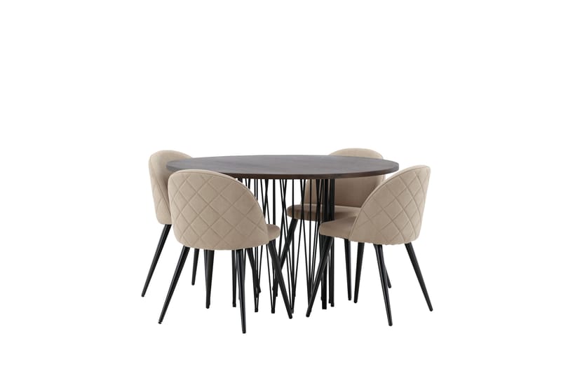 Ruokailuryhmä Stone 120 cm Pyöreä 4 Velvet Tuolia - Beige - Huonekalut - Pöytä & ruokailuryhmä - Ruokailuryhmä