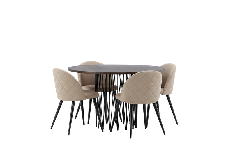 Ruokailuryhmä Stone 120 cm Pyöreä 4 Velvet Tuolia - Beige - Huonekalut - Pöytä & ruokailuryhmä - Ruokailuryhmä