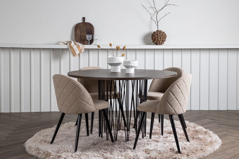 Ruokailuryhmä Stone 120 cm Pyöreä 4 Velvet Tuolia - Beige - Huonekalut - Pöytä & ruokailuryhmä - Ruokailuryhmä