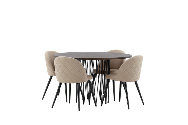 Ruokailuryhmä Stone 120 cm Pyöreä 4 Velvet Tuolia - Beige - Huonekalut - Pöytä & ruokailuryhmä - Ruokailuryhmä