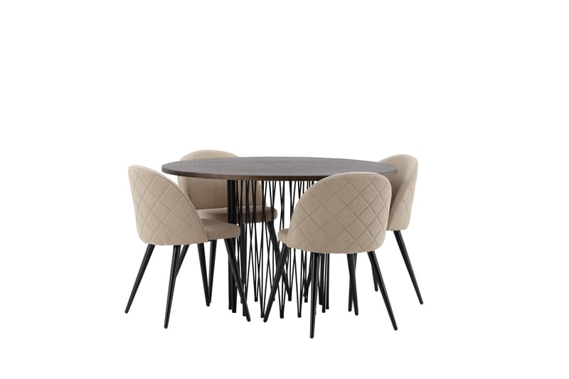 Ruokailuryhmä Stone 120 cm Pyöreä 4 Velvet Tuolia - Beige - Huonekalut - Pöytä & ruokailuryhmä - Ruokailuryhmä
