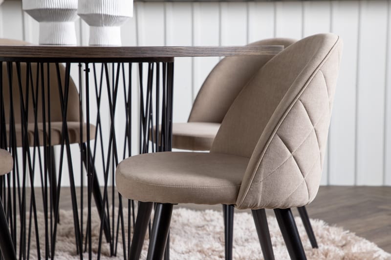 Ruokailuryhmä Stone 120 cm Pyöreä 4 Velvet Tuolia - Beige - Huonekalut - Pöytä & ruokailuryhmä - Ruokailuryhmä