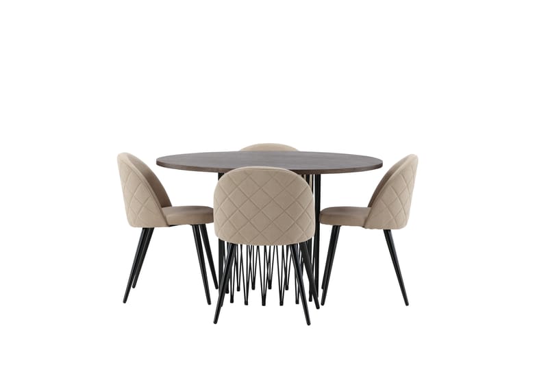 Ruokailuryhmä Stone 120 cm Pyöreä 4 Velvet Tuolia - Beige - Huonekalut - Pöytä & ruokailuryhmä - Ruokailuryhmä