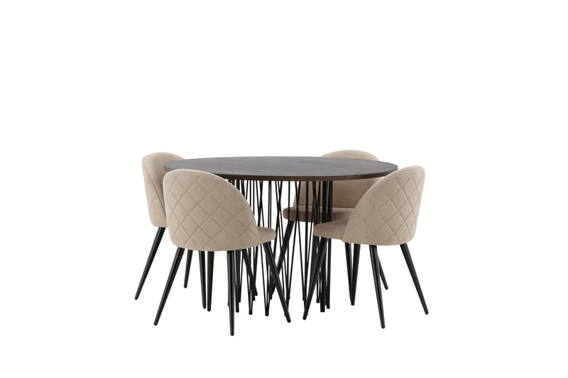 Ruokailuryhmä Stone 120 cm Pyöreä 4 Velvet Tuolia - Beige - Huonekalut - Pöytä & ruokailuryhmä - Ruokailuryhmä