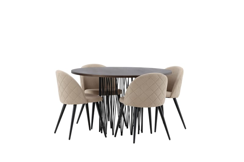 Ruokailuryhmä Stone 120 cm Pyöreä 4 Velvet Tuolia - Beige - Huonekalut - Pöytä & ruokailuryhmä - Ruokailuryhmä