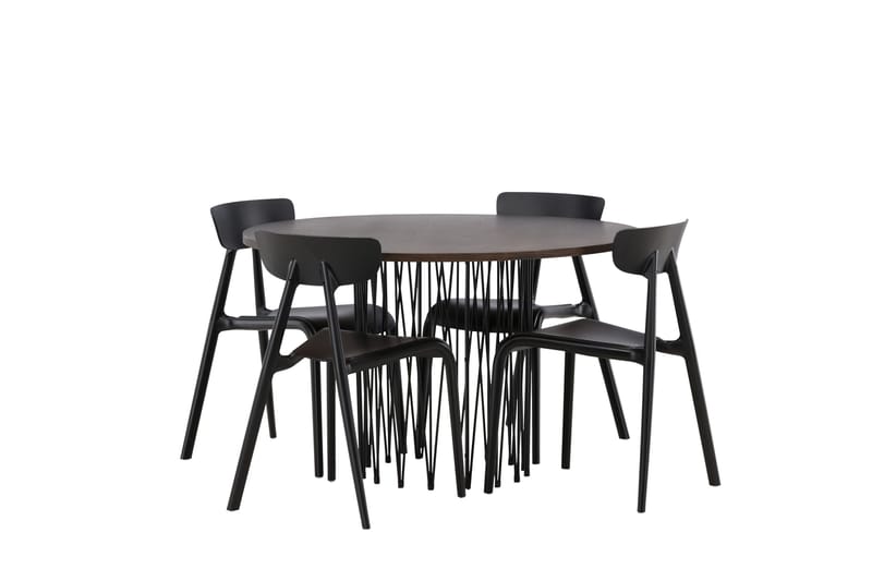 Ruokailuryhmä Stone 120 cm Pyöreä 4 Ursholmen Tuolia - Musta - Huonekalut - Pöytä & ruokailuryhmä - Ruokailuryhmä