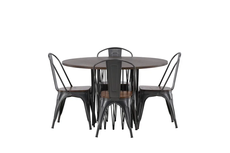 Ruokailuryhmä Stone 120 cm Pyöreä 4 Tempe Tuolia, Mokkanahka