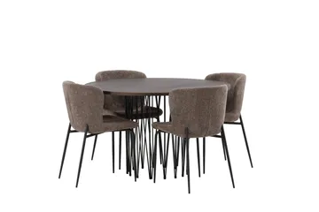 Ruokailuryhmä Stone 120 cm Pyöreä 4 Modesto Tuolia - Beige - Huonekalut - Pöytä & ruokailuryhmä - Ruokailuryhmä