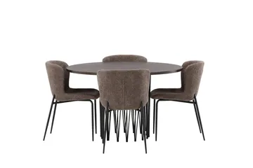 Ruokailuryhmä Stone 120 cm Pyöreä 4 Modesto Tuolia - Beige - Huonekalut - Pöytä & ruokailuryhmä - Ruokailuryhmä