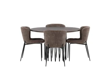 Ruokailuryhmä Stone 120 cm Pyöreä 4 Modesto Tuolia - Beige - Huonekalut - Pöytä & ruokailuryhmä - Ruokailuryhmä