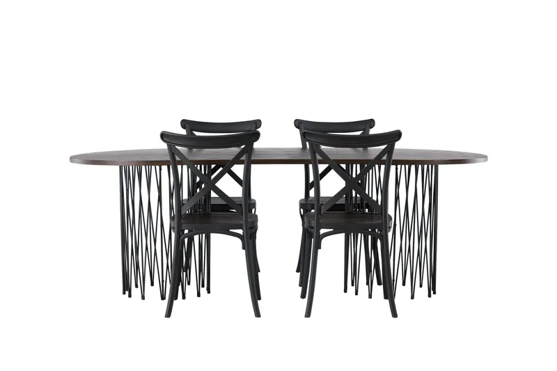 Ruokailuryhmä Stone 220 cm Soikea 4 Crosett Tuolia - Musta - Huonekalut - Pöytä & ruokailuryhmä - Ruokailuryhmä