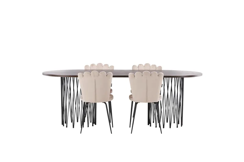 Ruokailuryhmä Stone 220 cm Soikea 4 Limhamn Tuolia, Beige