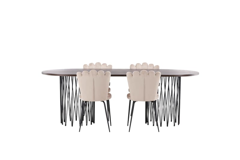 Ruokailuryhmä Stone 220 cm Soikea 4 Limhamn Tuolia, Beige